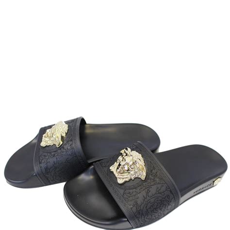 black versace slides women|Versace baroque medusa slide.